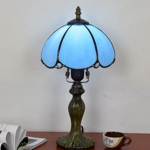 Europese eenvoudige blauwe tafellamp hotel bar slaapkamer nachtkastje kleine bureaulampen Tiffany retro gebrandschilderd glas lichten TF071