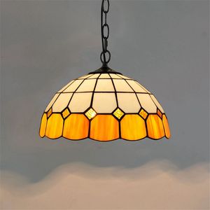 Lámpara de cristal creativa mediterránea simple europea Tiffany vidrieras retro restaurante dormitorio bar araña naranja TF069