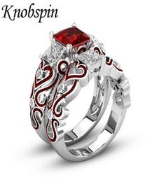 European Square Crystal Women Betrokkenheid trouwring PurploredBluegreen Gems Email Sets Ring voor jubileumfeestje sieraden1107128