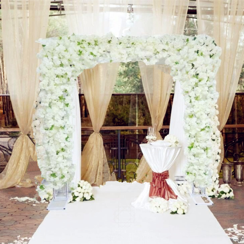 European Square Design Wedding Decoration Cherry Blossoms Arch Door Artificial Flowers With Metal Shelf For Party Stage Backdrop Arrangement