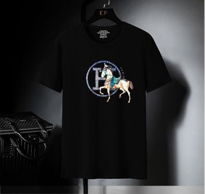 Station européenne t-shirt hommes marée marque section mince 3D t-shirt H cheval perceuse chaude à manches courtes modal couple tendance col rond vêtements pour hommes