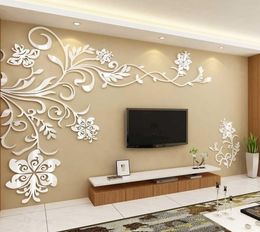 Style européen 3d Flower arbre mural autocollant salon décalage décoratif home décor décor affiche solide acrylique papier peint autocollants 209536407