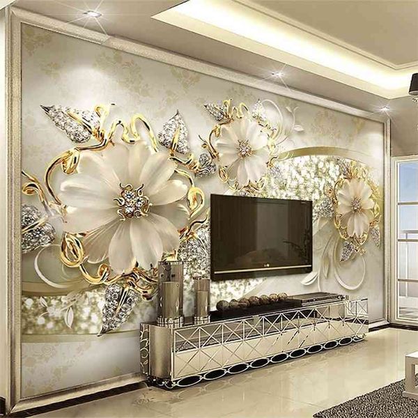 Europäischen Stil 3D Relief Blumen Muster Schmuck PO Wandbilder Tapete Wohnzimmer el Luxus Hintergrund Wand Malerei Dekor 210722