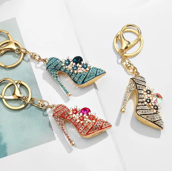 Style européen sac pendentif diamant fleur talons hauts porte-clés en métal petits cadeaux créatifs ornements suspendus