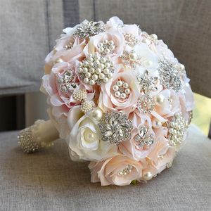 Bouquets de mariée de style européen Bouquet de mariage de haute qualité 25 25 cm Cristal étincelant avec perles Accessoires de mariage accrocheurs244r