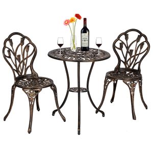 Europese stijl gegoten aluminium buiten 3 -delige tulpen bistro set tafel en stoelen brons