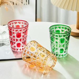 Europese stijl gekleurde plaid Creative Whisky Glasses bier Steins Handgemaakt gesneden tumbler Glass Water Cup Wijn mok Geometrisch 240417