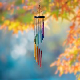 Europese stijl kleurrijke kunsten hangers 14 tube roterende stijgende metalen houten wind chime creatieve woondecoratie buiten opknoping ZC374
