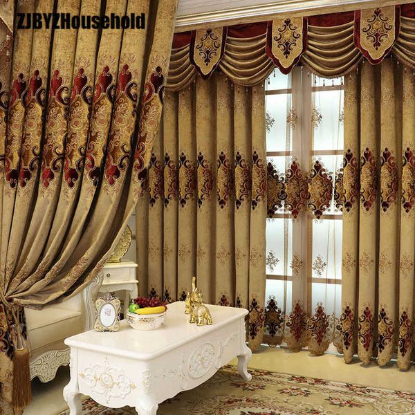 Rideaux de broderie de tissu de rideau de style européen pour salon salle à manger chambre cantonnière 210712