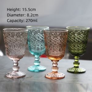 Europese stijl reliëf wijnglas gebrandschilderd glazen biergoblet vintage wijnglazen watersap drinkbeker drinkweergarage voor feest bruiloft 270 ml