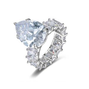 Nuevo Anillo de plata S925 con circonita en forma de gota de agua súper chispeante, joyería de moda europea para mujer, anillo de lujo con circonita de diamante completo para mujer, fiesta de bodas, regalo del día de San Valentín SPC
