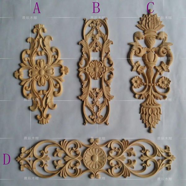 Applique de meubles de style européen, fleur d'angle sculptée en bois, décoration de porte intérieure, fleur décorative (A758)