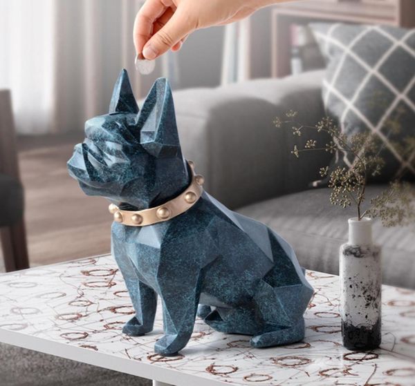 Géométrie de style européen French Bulldog Résine Statue Money Box Creative Home Decor Coin Storage Box Child Gift Piggy Bank WX3 T20075311815