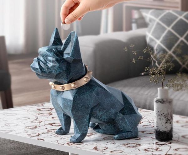 Géométrie de style européen French Bulldog Résine Statue Money Box Creative Home Decor Coin Storage Box Child Gift Piggy Bank WX3 T20071966866