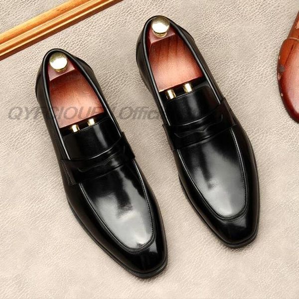 Style européen hommes mocassins en cuir véritable marron noir hommes chaussures habillées fête de mariage Banquet sans lacet hommes Oxford chaussures