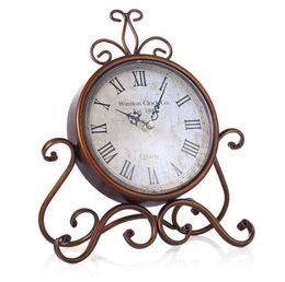 Europese stijl Retro Smeedijzeren Craft Table Clock Woondecoratie Brons Gold Mute Table Clock Handicraft Vintage Wekker