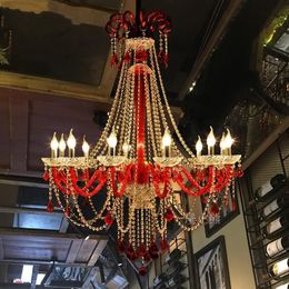 Europese stijl romantisch winkel led kristal kroonluchter lichten blauw rood kristal hanglampen internet cafe hotel feestzaal hanglampen