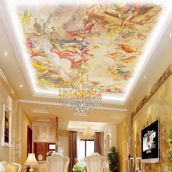 Peinture de toit de style européen, papier peint mural 3d pour plafond et plafond, papier peint 3d pour fond de télévision 218W
