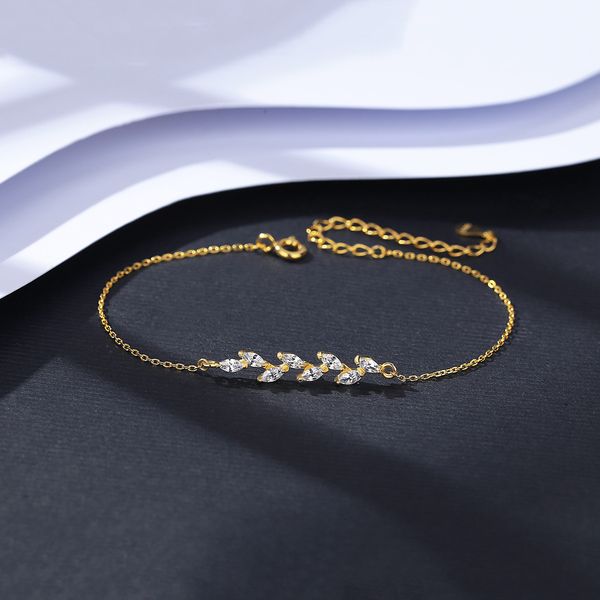 Pulsera de hoja de rama de olivo de circón brillante de estilo europeo, pulsera ajustable de plata s925 para mujer, accesorios de joyería delicados