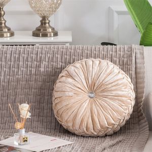 Style européen coussin de luxe velours coussin tissu plissé à la main ronde roue citrouille coussins de siège C63B 220402