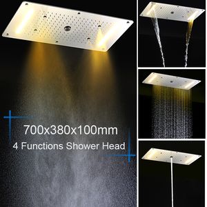 Europese stijl Top in-Wall LED Multi-functie Rechthoekige douchekop 700 * 380mm Gepolijst roestvrij staal bad douchekop LED