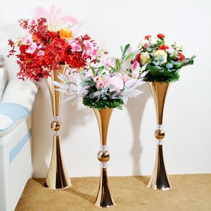 Centre de Table de décoration de mariage de Style européen, trompette en métal, Vase à fleurs, appareil Floral en plomb pour fête à domicile