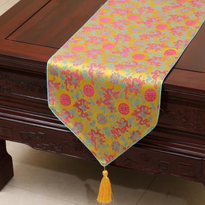 Chinese etnische Dragon Tafel Runner Luxe Hoge Kwaliteit Zijde Brocade Koffietafel Doek Eettafel Matten Bescherming Pads Placemat 200x33cm