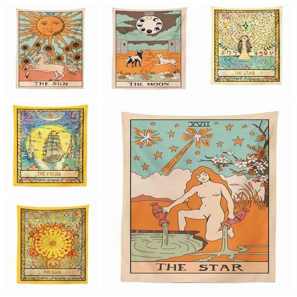 Tapisserie de tarot européenne, décoration murale suspendue d'astrologie, tissu, soleil, lune, étoile, tenture murale, chambre moderne, dortoir, decor328Z