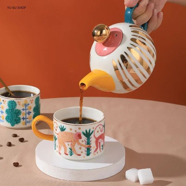 Ensemble de théières européennes en anglais l'après-midi tasse de thé à la main peinte en or thé pot maman drinkware lait café tasse eau tasse d'eau 240407