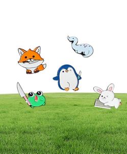 European Unisex Rabbit Fox Frog Penguin Broches en forma de dinosaurio Pins Cartoon Aley Animal Series de pintura Insignia de pintura Swea6126608