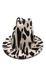 European US Style Cow Print Jazz Jazz Felt Hat Faux Wool Fedora Chapeaux Femmes Men Wide Brim Panama Party Formal Hat4755544