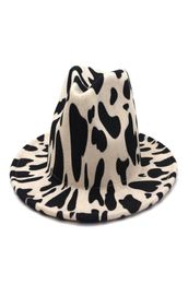 European US Style Cow Print Jazz Jazz Felt Hat Faux Wool Fedora Chapeaux Femmes Men Wide Brim Panama Party Formal Hat1270478