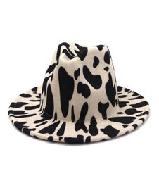 European US Style Cow Print Jazz Jazz Felt Hat Faux Wool Fedora Chapeaux Femmes Men Wide Brim Panama Party Formal Hat3074774