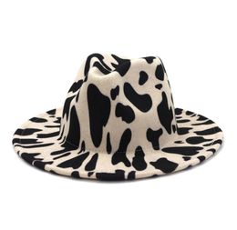 European US Style Cow Print Jazz Jazz Felt Hat Faux Wool Fedora Chapeaux Femmes Men Wide Brim Panama Party Formal Hat7759944