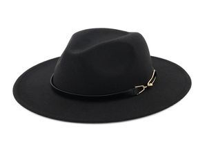 Europese Amerikaanse mannen Women Wol voelde Fedora -hoeden met riem unisex brede rand hoed herfst winter panama cap trilby chapeau6636477