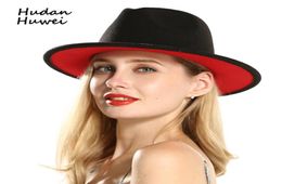 European US Mens Women Black Red Patchwork Jazz Fedoras con lana de cinta Fedora Fedora Wide Brim Panamá Sombrero para Festival T20015866053