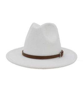 Les femmes américaines européennes hommes artificiels en laine artificielle chapeaux fedora avec un groupe de café en cuir large largeur panama capule jazz blanc noir grand taille 3711918