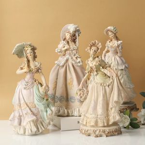 Européen Victorian Girl Beauty Resin State Ornements Home Livingroom Sculpture Craft Cabinet Cabinet Store Figurines Décoration 240318