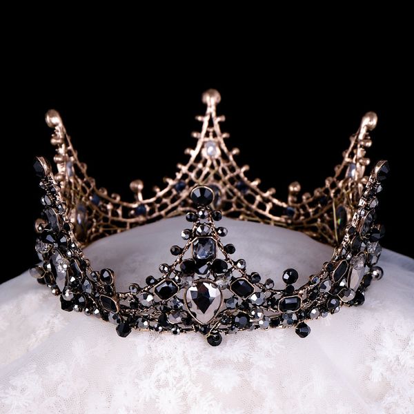 Couronne de cristal noir Vintage européen, accessoires de robe de mariée rétro, coiffure de mariée, vente en gros, qualité supérieure