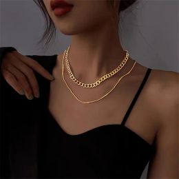Collar de oro amarillo de 14k con cadena multicapa Vintage europeo para mujer, nueva moda, gargantilla gruesa de doble capa, collares, joyería
