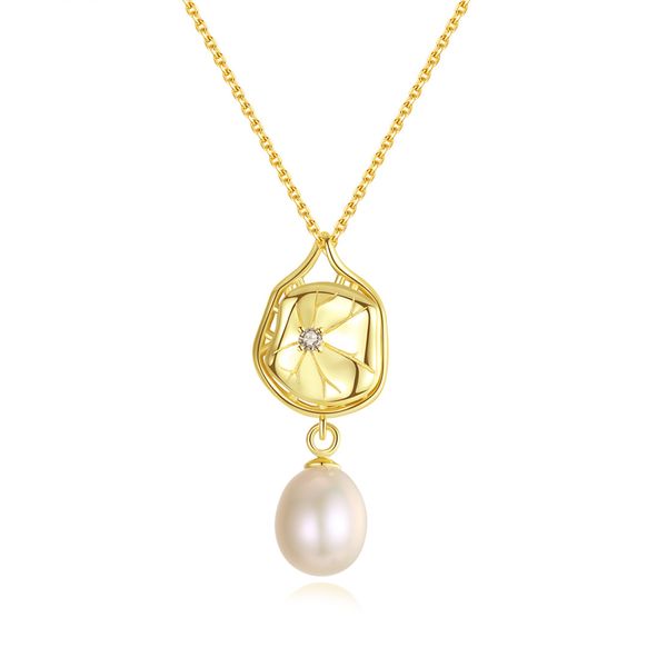 European Vintage Pearl Pendant Collier S925 Silver Lotus Leaf Plated 18K Gold Brand Collier American Hot Popular Femmes Collier de chaîne de clavicule haut de gamme Collier SPC