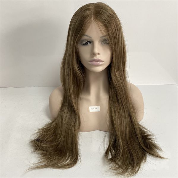 Pelucas de cabello humano virgen europeo, Color destacado, 6 #/27, Kosher, densidad del 150%, 26 pulgadas, 13x5, peluca judía con encaje frontal para mujeres blancas