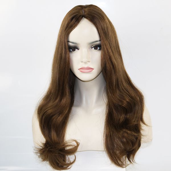 Coiffure humaine vierge européenne, perruque juive Shev Cap en soie Aucune Lace Lace Wigs Wig High densité Brun clair Perruques de cheveux humains