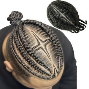 Europese Virgin Human Hair Systems 1b # Natuurlijke Zwarte Kleur Afro Maïs Ster Vlechten Full Lace Pruiken 8x10 mannelijke Eenheden voor Zwarte Mannen