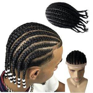 Sistemas de cabello humano virgen europeo # 1b Trenzas de maíz afro negras naturales Toupee 8x10 Unidad de encaje completo para hombres negros