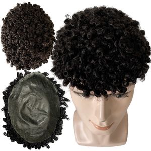 Systèmes de cheveux humains vierges européens 8mm Curl # 1b noir toupet bouclé rebondissant 8x10 noeuds unité PU pour homme noir