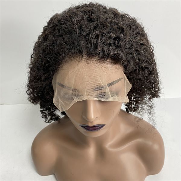 Systèmes de cheveux humains vierges européens couleur naturelle 6mm vague de corps profonde 130% densité pleine perruque de dentelle pour femme noire