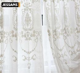 Rideau transparent en Voile européen pour fenêtre chambre à coucher rideau en dentelle tissus rideaux brodés rideau en Tulle blanc pour salon 2107122292968