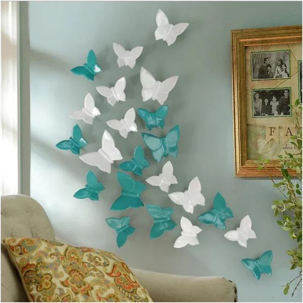 Europea colgante de pared artesanía 3D estéreo mariposa resina artesanías etiqueta de la pared hogar sala de estar TV fondo sofá mural ornamento 240304
