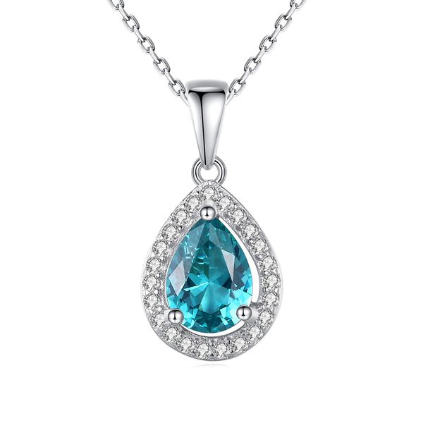 Collier goutte d'eau S925 argent Micro ensemble Zircon lac bleu gemme pendentif collier femmes européennes mode collier chaîne cadeau de saint valentin bijoux de fête de mariage SPC